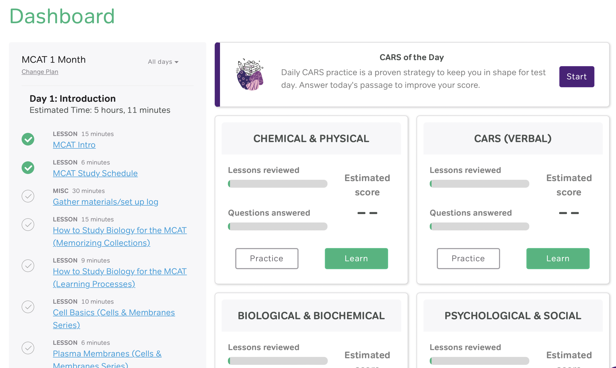 MCAT Dashboard