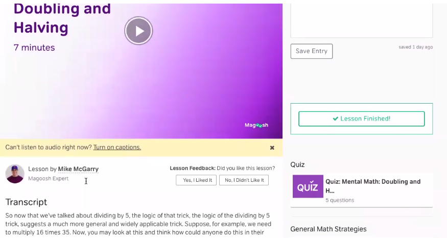 Magoosh - Student Dashboard - Math Video