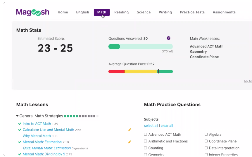 Magoosh - Student Dashboard - Math