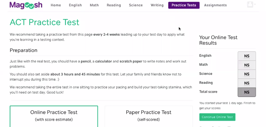 Magoosh - Student Dashboard - Practice Test