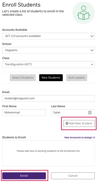 Once you are finished adding all the students, click on "Enroll"
