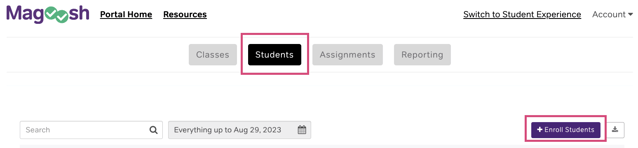 Click on "Students" and "Enroll" Students