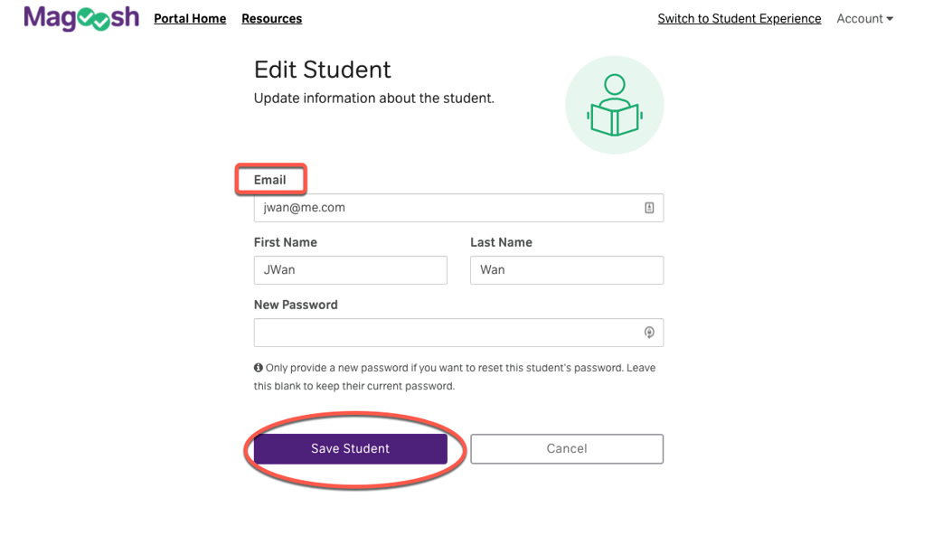 How do I edit a student email address?