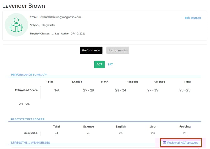review all act answers