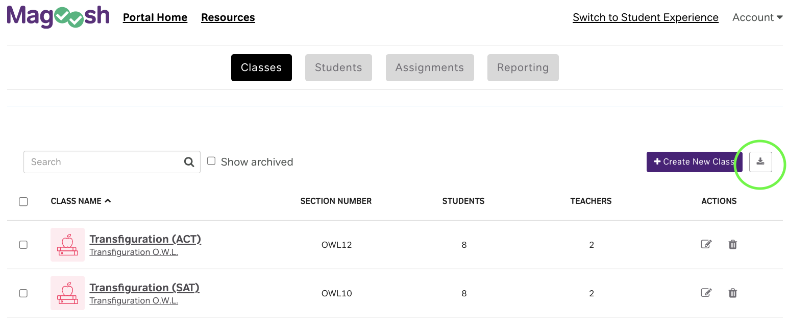 Classes Section